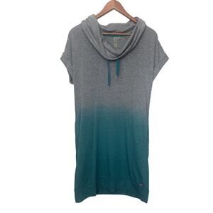 PINK LOTUS Ombre Gray Teal Cowl Neck Short Sleeve Active Athletic Dress Sz Small